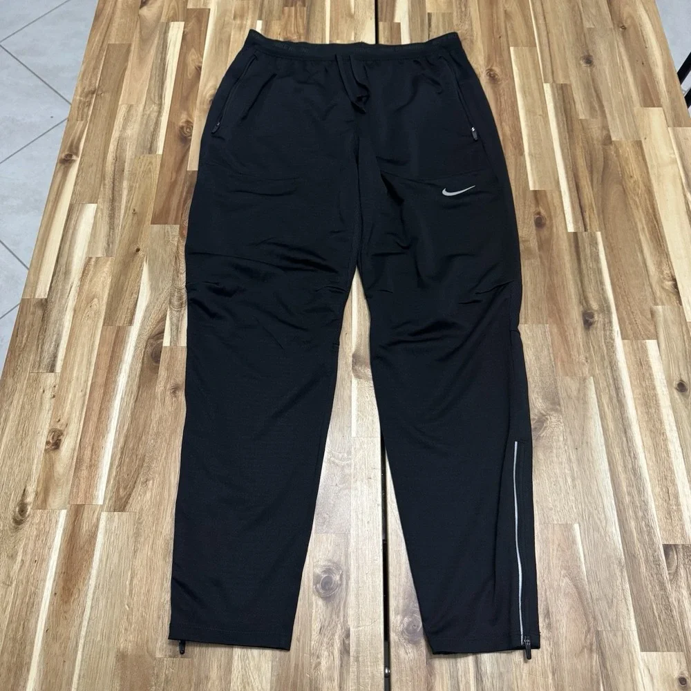 Nike Running Pants Mens M Black Lightweight Ankle Zip Reflective Drawstring